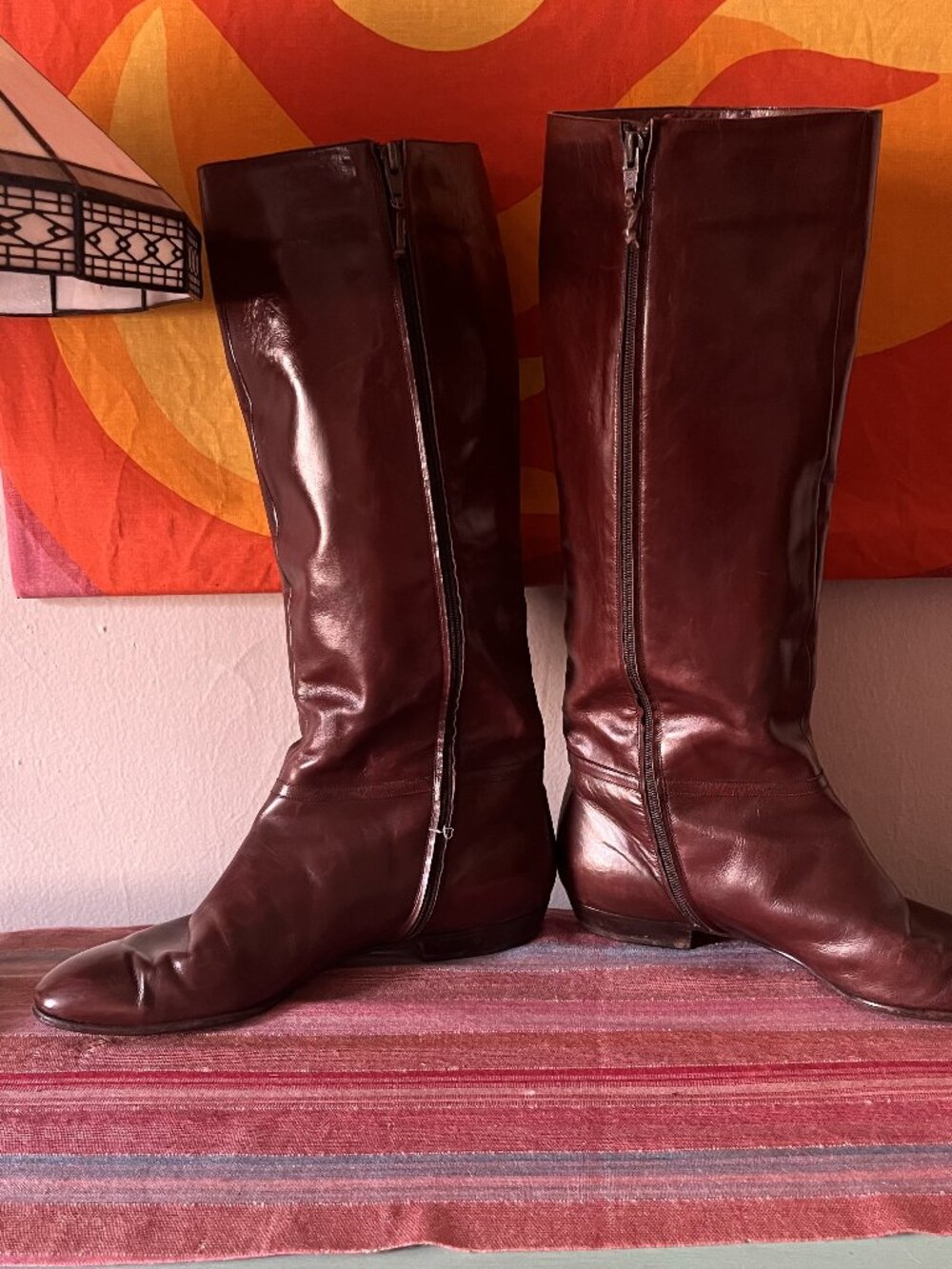 Vintage Ferragamo Low Heel Knee High Riding  Boots Brown / Burgundy 9M
